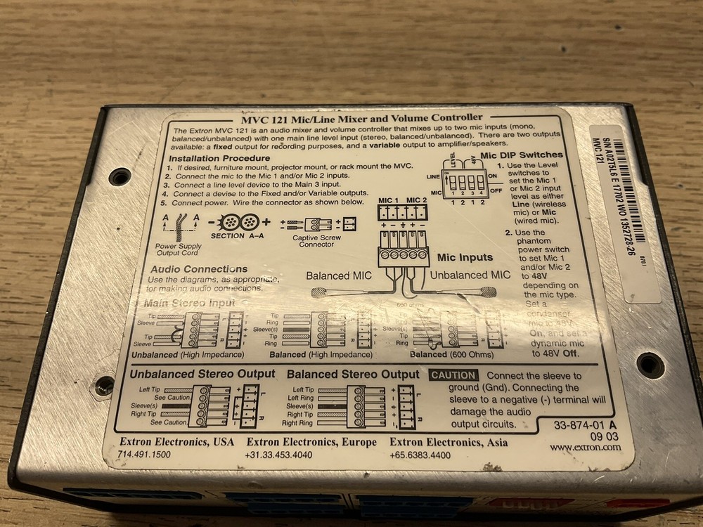Extron MVC 121 Mixer/Volume Controller/versa Tools / FRA640
