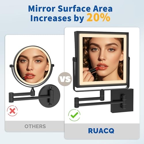 Rechargeable Wall Mounted Makeup Mirror with Lights, Double Sided Matte Black