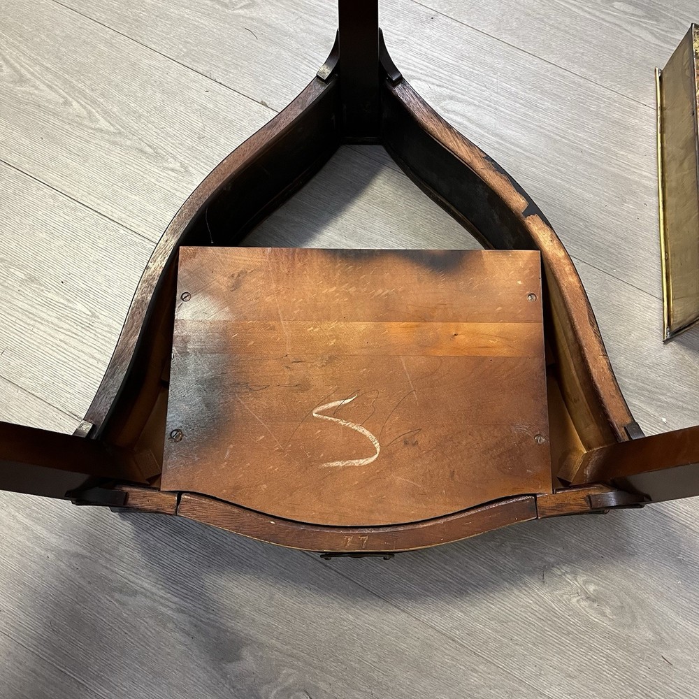 Rare ATQ Regency Style Leather Top Triangular Side Table W/Drawer Brass Pocket
