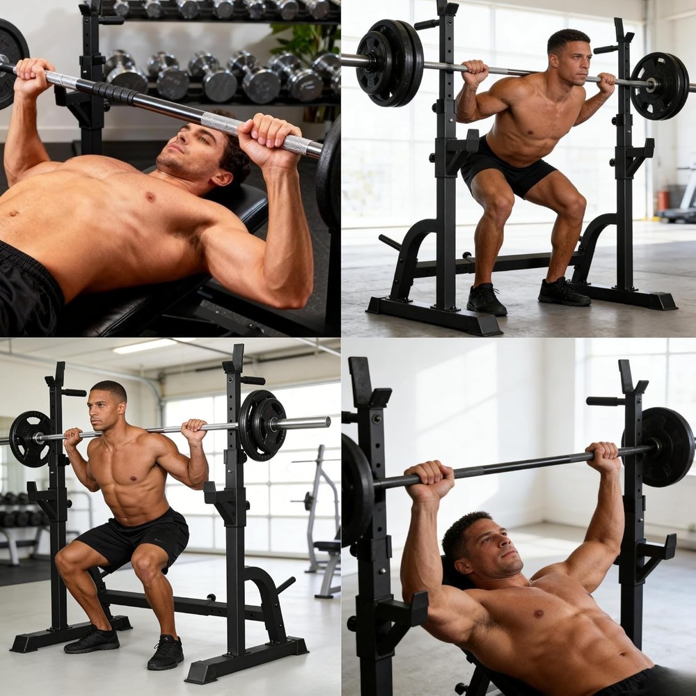 Adjustable Multi-Functional Bench Press Rack with Silent Quick-Adjust Tech