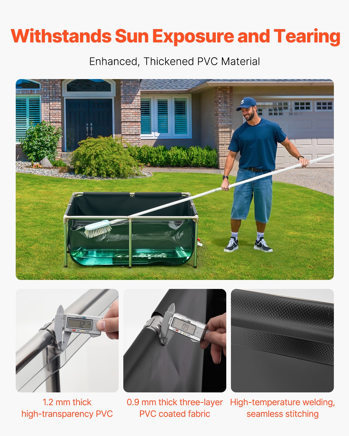 VEVOR Canvas Fish Pond Above Ground Koi Tank 126.8 Gal with Clear Viewing Panel