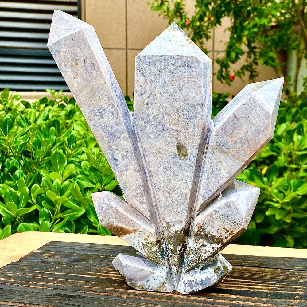 6.09LB Natural Water Grass Agate Column Quartz Multi pointed Column