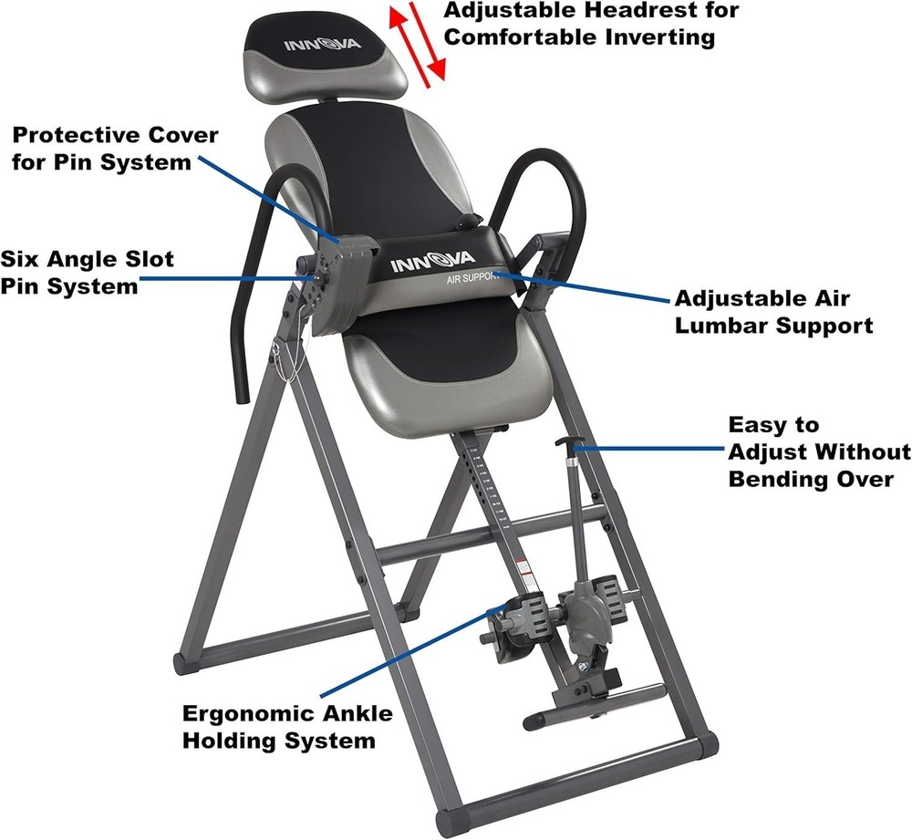 Inversion Table with Air Lumbar Support 6-Position Angle Adjustable Pin