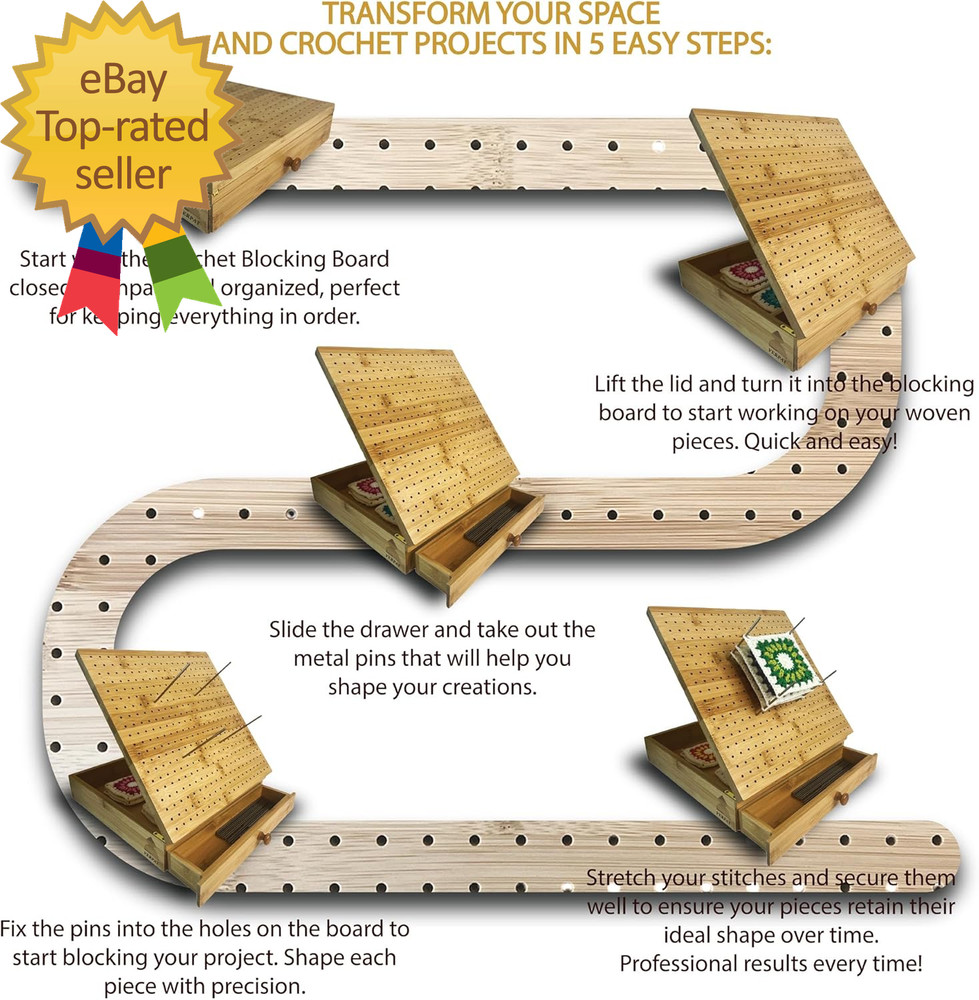 Crochet Blocking Board Multifunctional Container Pins for Granny Square Blocking