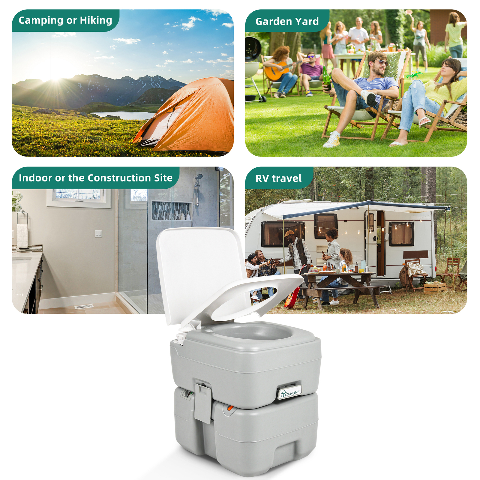 Portable Toilet 5.28 Gallon 20 L Siphon Jet Camping Commode Potty for Travel Car