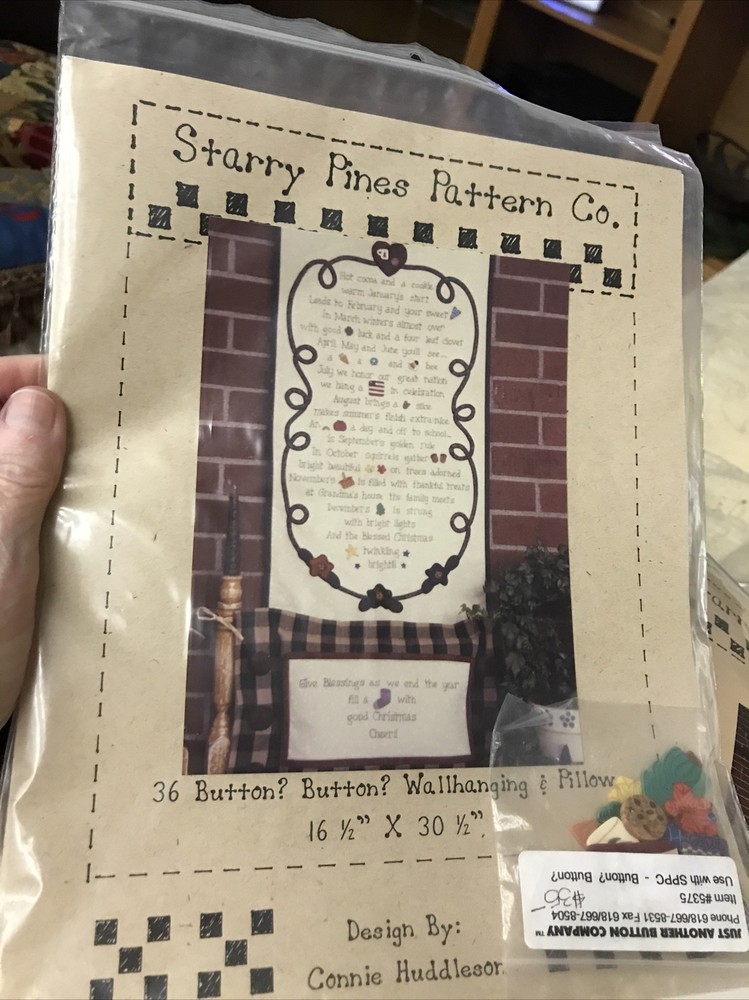 36 Button Button Wall Hanging And Pillow Starry Pines Pattern Co. Buttons Includ
