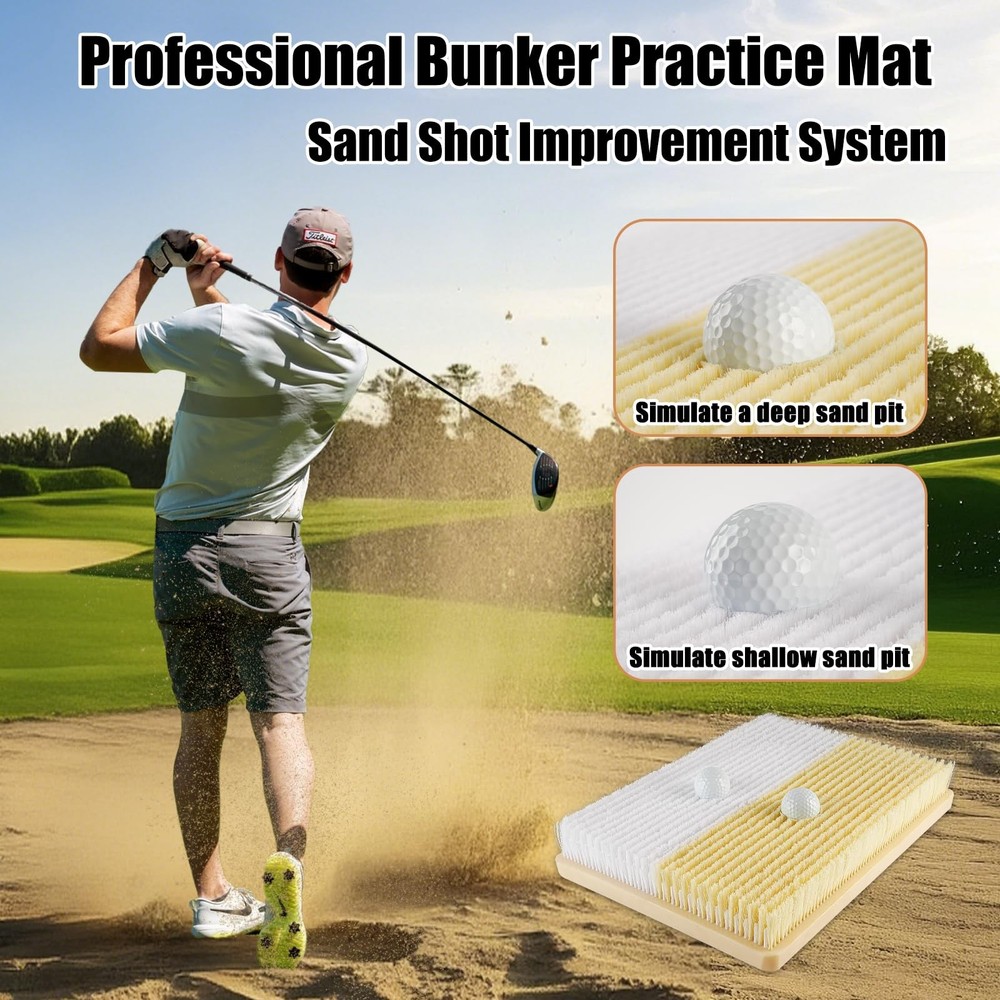Golf Bunker Practice Mat – Dual Sand Trap Trainer with Shallow & Deep Pit Sim...