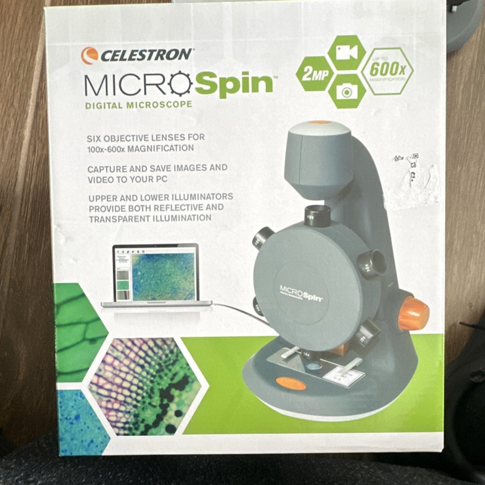 For Parts- Celestron MicroSpin Digital Microscope 2MP 600x Six Objective Lenses