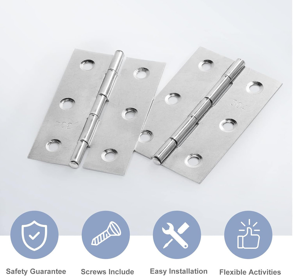 3" Door Hinge, 12 Pcs Stainless Steel Butt Hinges, Silver Window Hinges, Interi