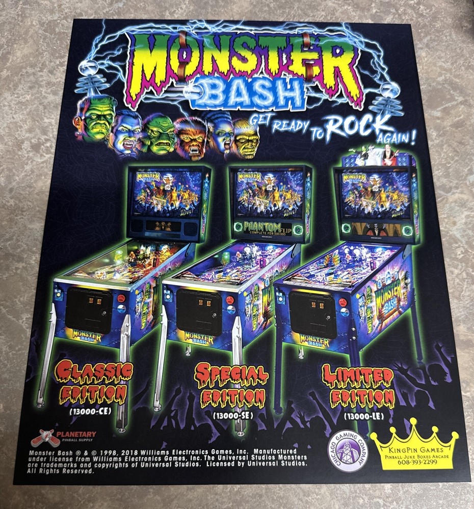 MONSTER BASH REMAKE PINBALL FLYER! CHICAGO GAMING!