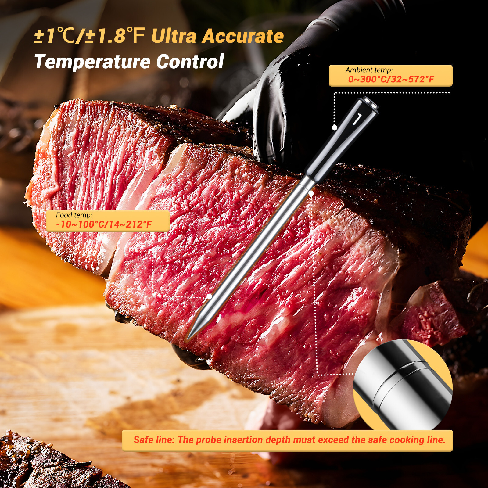 4-Probe Wireless Meat Thermometer Three-Mode WiFi Bluetooth Pre-alarm/Timer BBQ