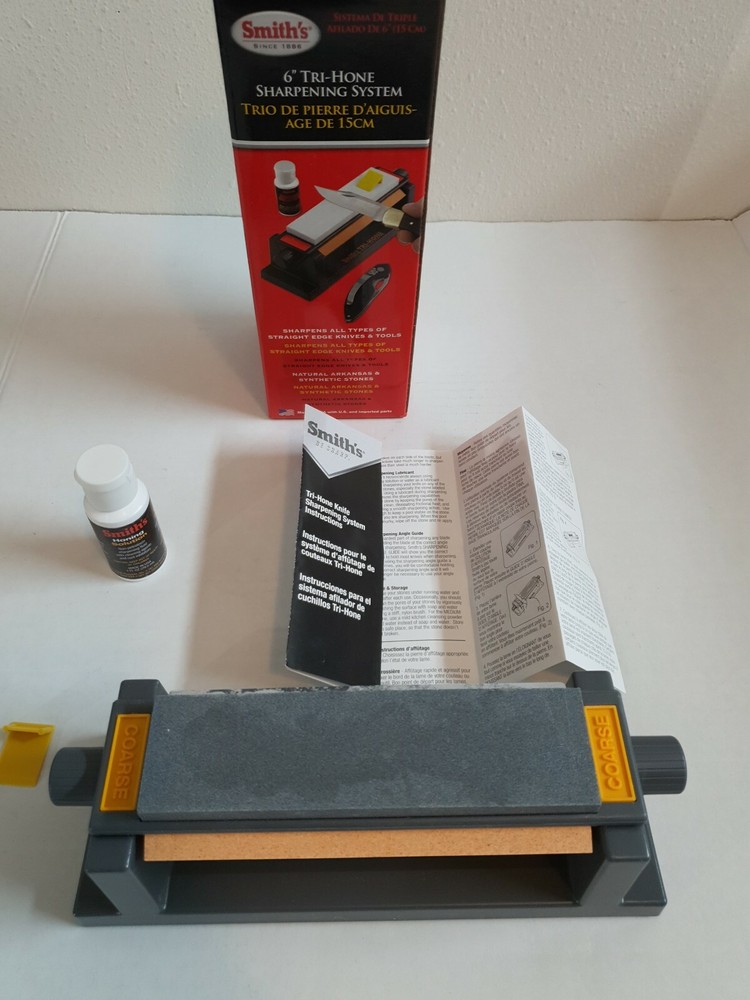 Smith's 6"Tri-Hone Sharpening System Medium-Fine-Coarse, sharpens all types .