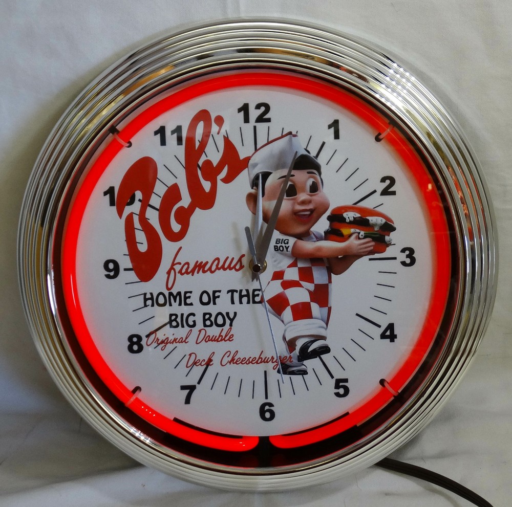 Bob's Big Boy Original Double Deck Cheeseburger Red Single Neon Clock