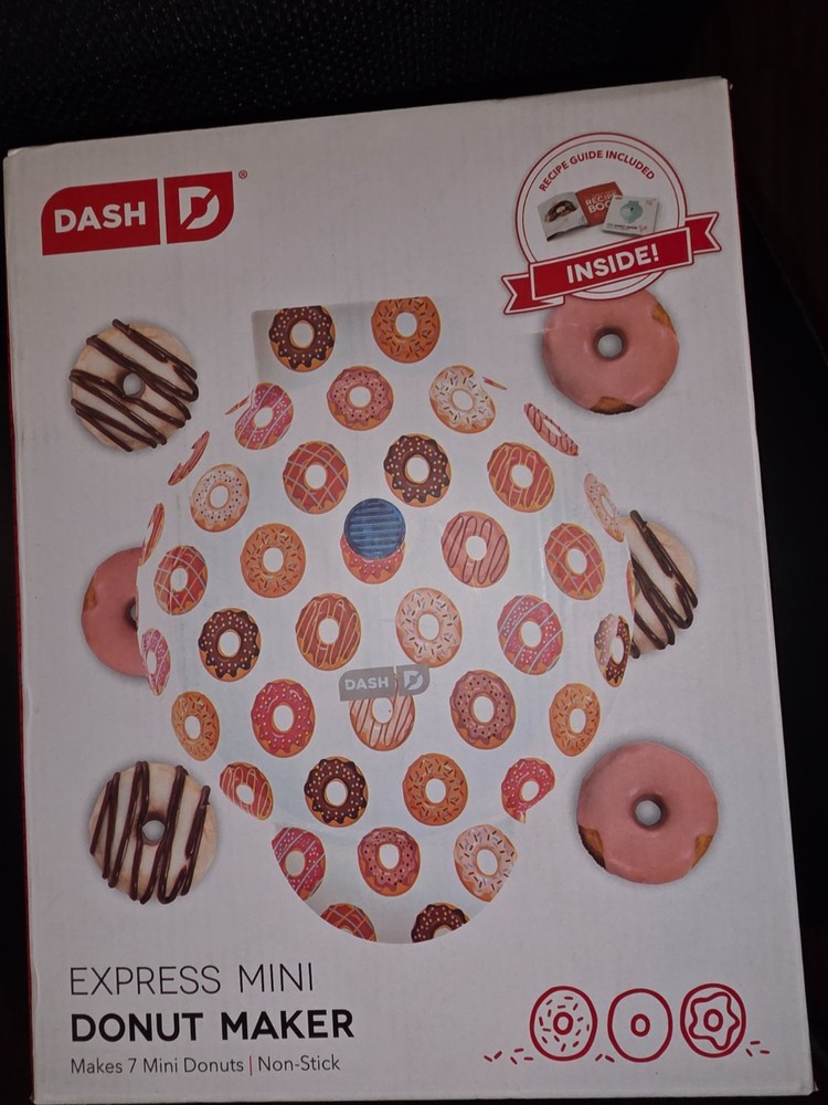 Dash Express Mini Donut Maker - Makes 7, Non-Stick, Donut Print - NEW (Open Box)