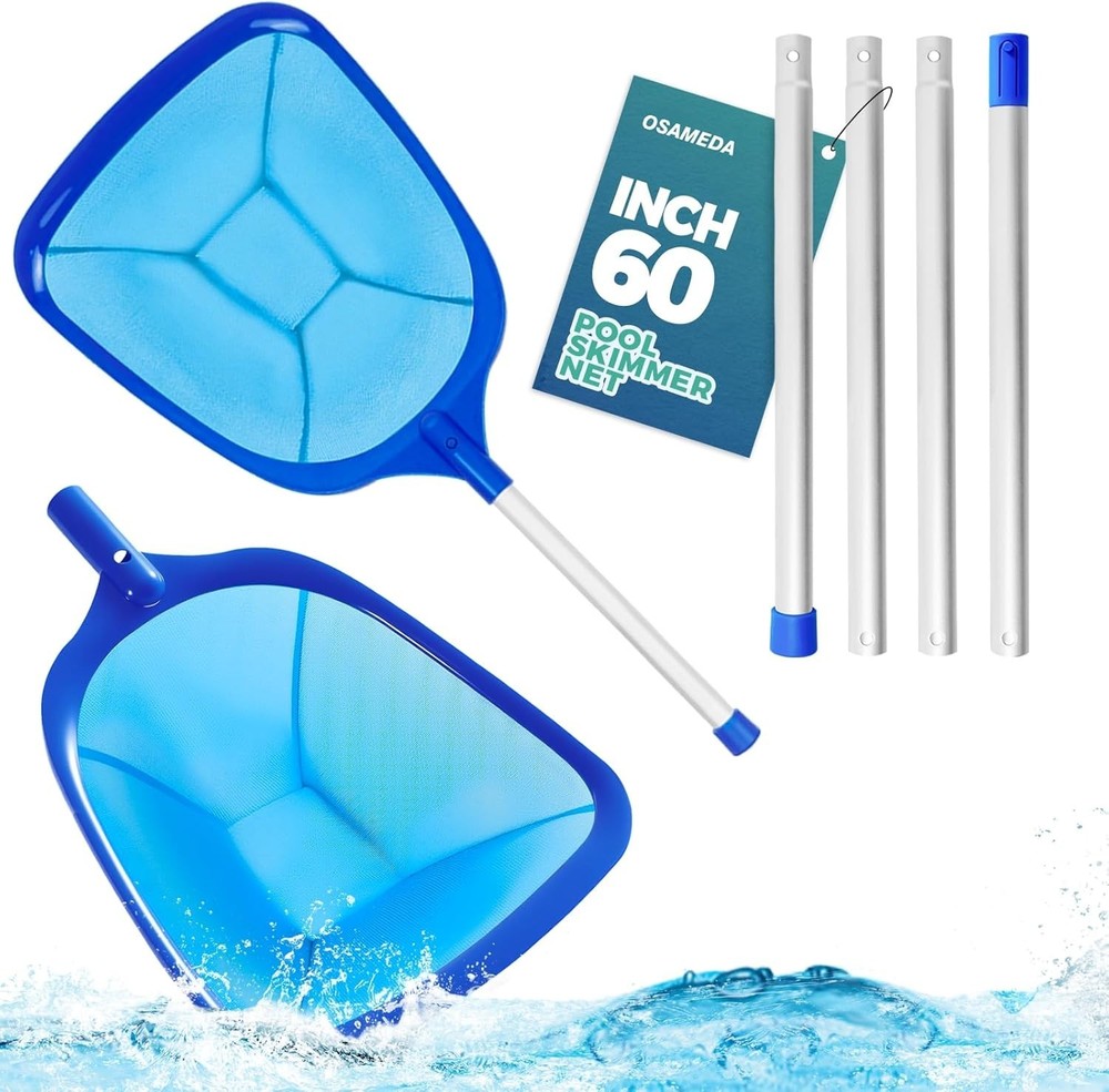 Pool Skimmer Net - 60 Inch Fine Mesh Leaf Rake for Pool Cleaning