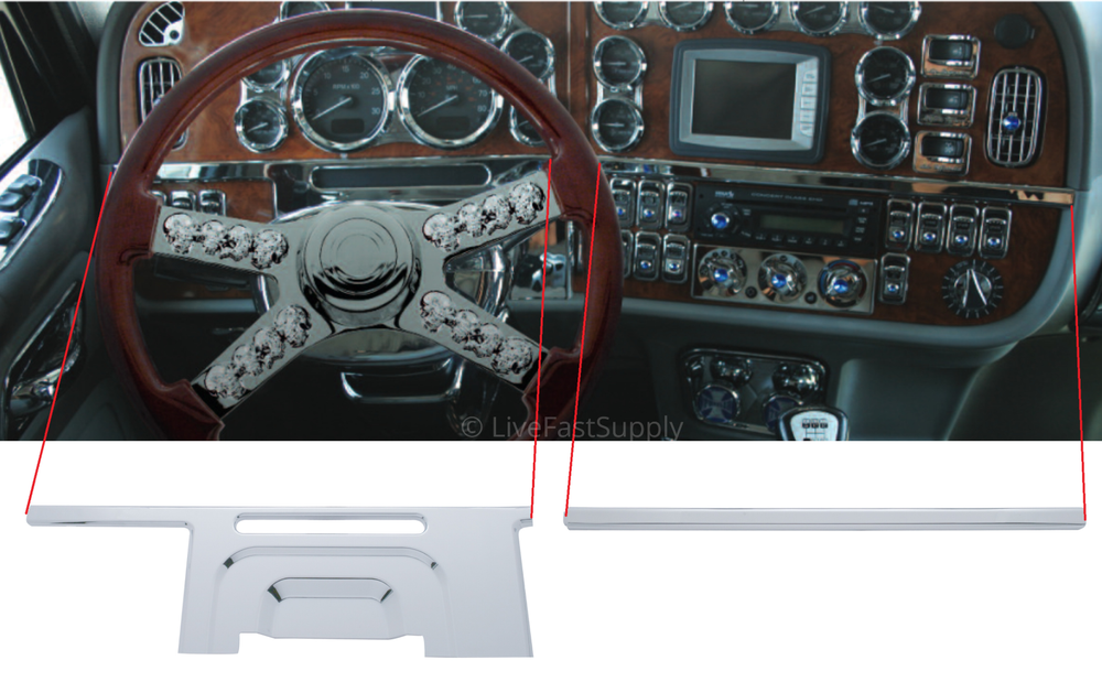 Set Chrome Dash Panel Trim Pieces for 2006+ Peterbilt Console