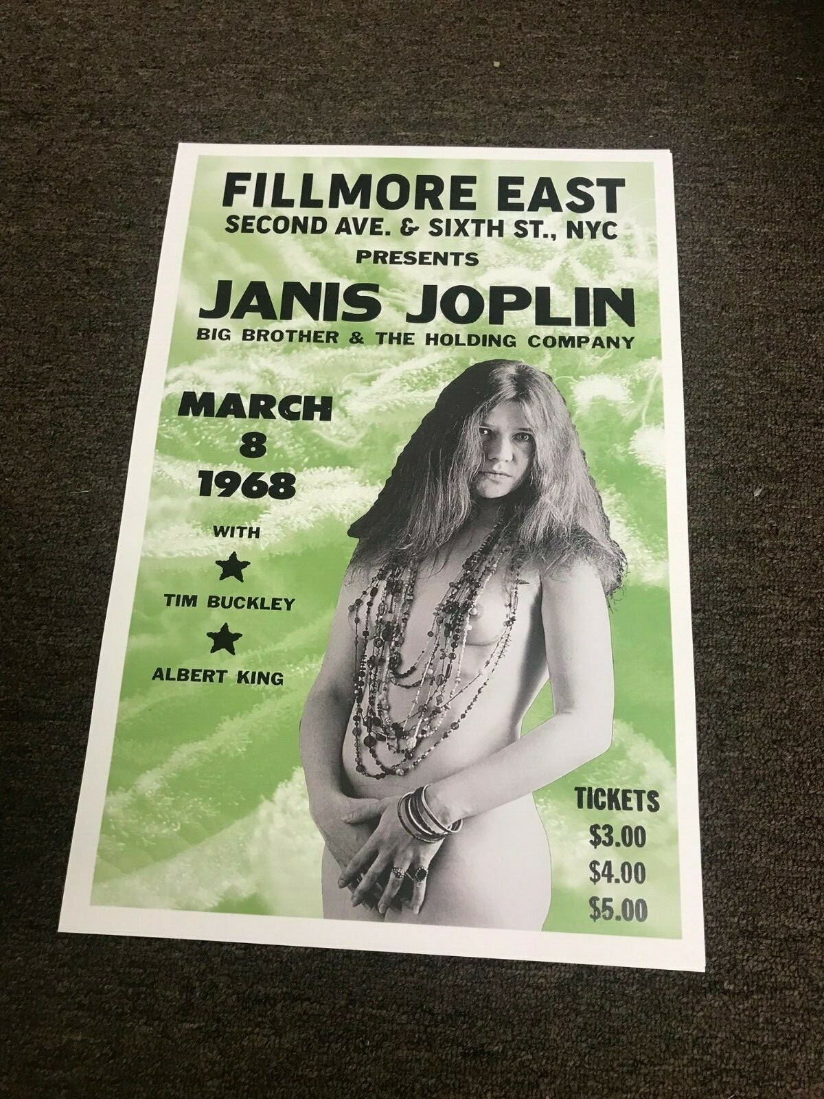 Janis Joplin 1968 Fillmore East Concert Poster 12" x 18"