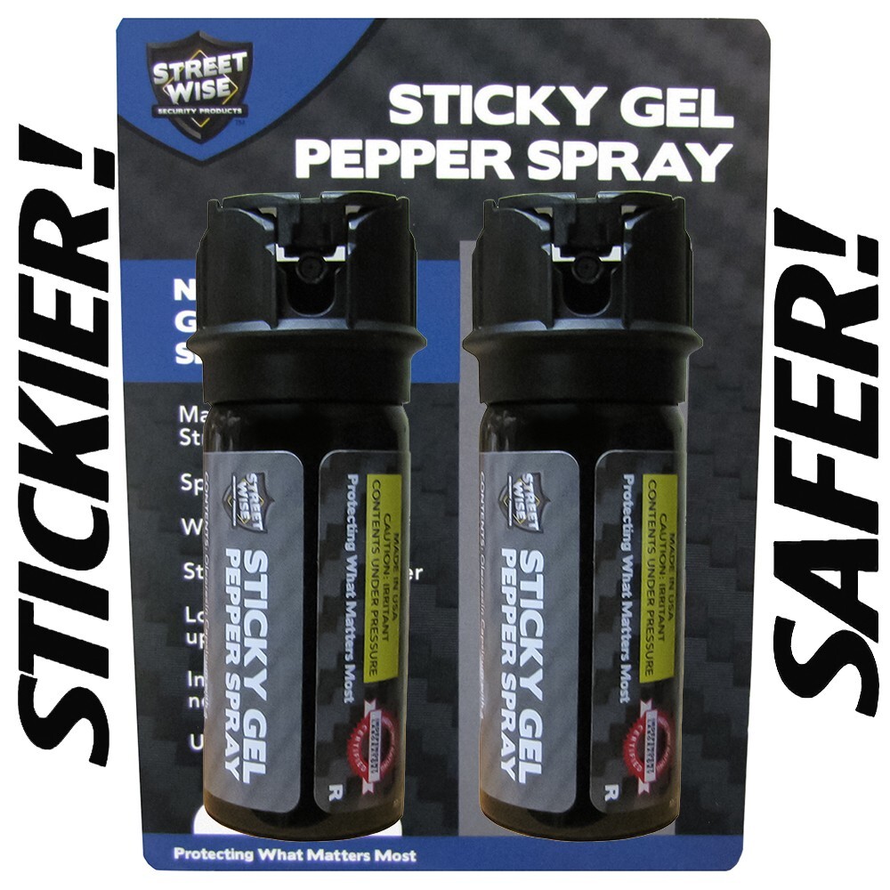 Streetwise STICKY GEL Pepper Spray 2 PACK 2oz Flip Top Self Defense Max Strength