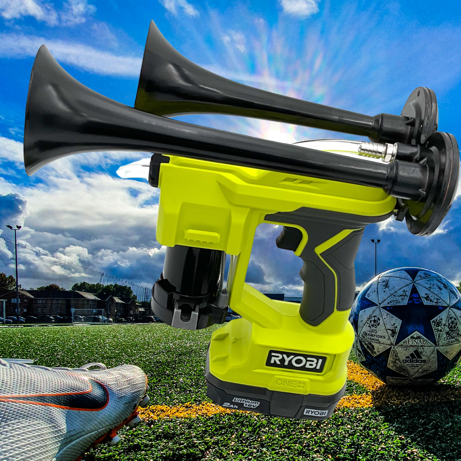 For Ryobi 18V Drill Train Air Horn Dual Black Air Trumpets Double Loud Trumpet