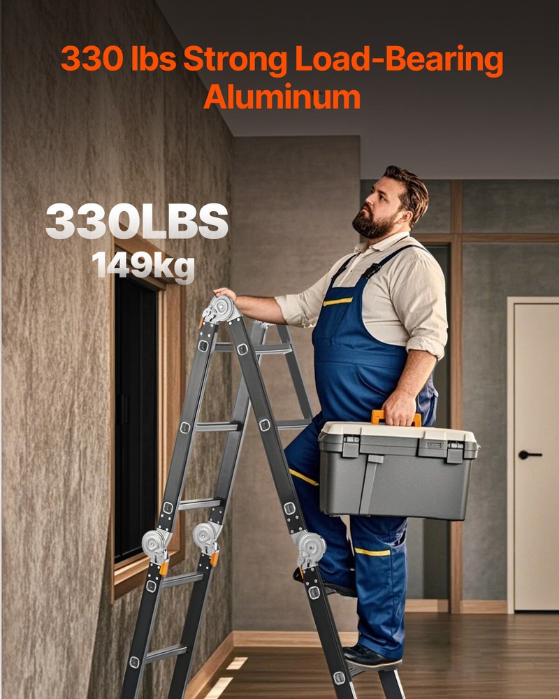 Multi-Purpose Folding Ladder 7-in-1 3 Step 12ft with Scaffolding Plank