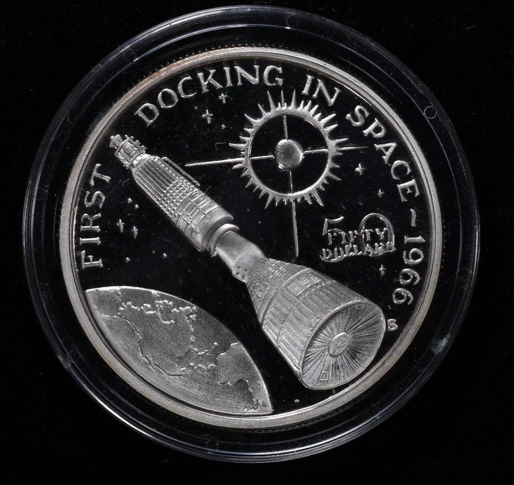 1989 $50 Marshall Islands First Docking in Space Proof Silver Coin