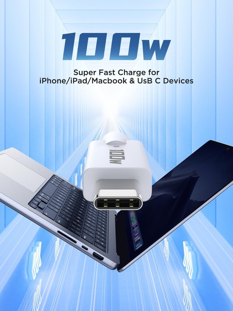 100W USBC to 1ft 2Pack Short USB C C Cable 5A Fast 1ft, White