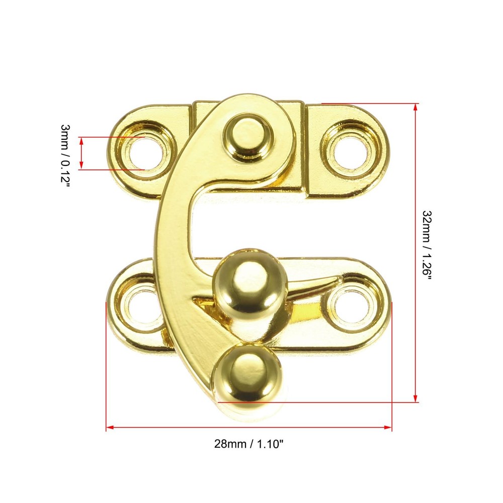 Right and Left Latch Hook Hasp Swing Arm Latch Gold Tone 2 Set