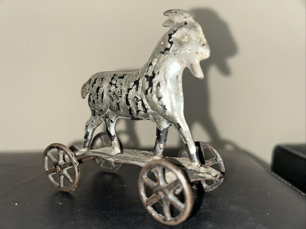 RARE 1884 Tin Goat Pull Toy on Platform Cart