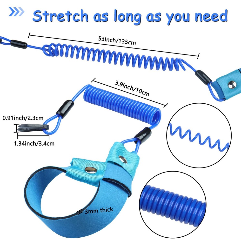 2PCS Kill Switch Lanyard for Boat Jet Ski Wrist Strap Replace Blue
