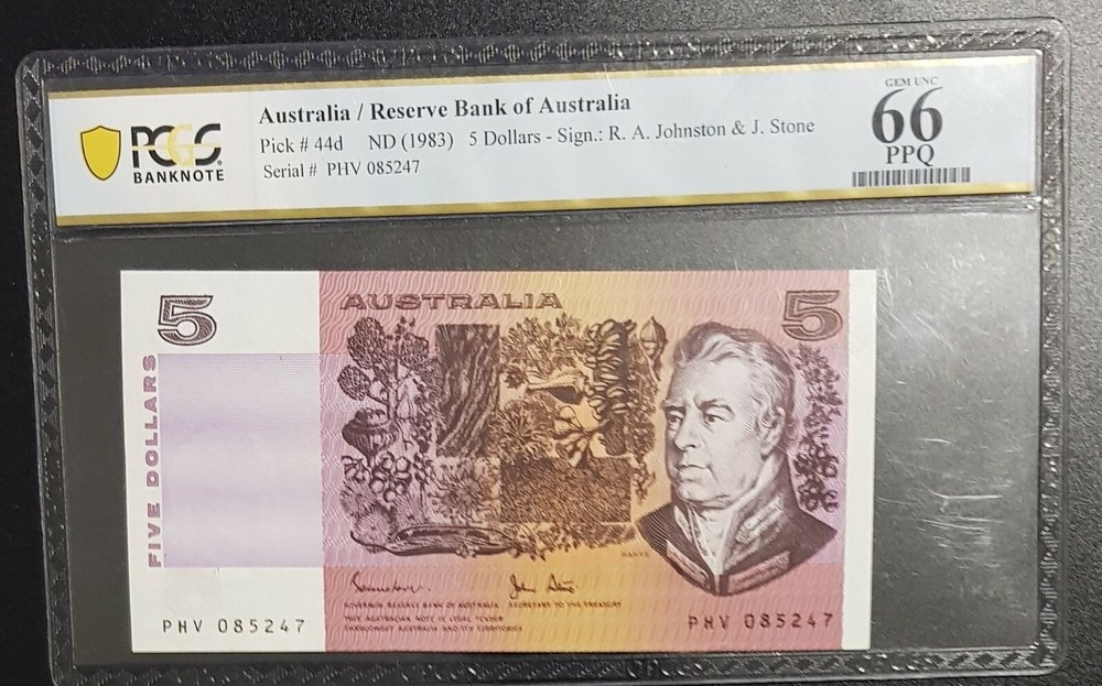 1983 Johnston/Stone $5 Five Dollar Notes Pair Consecutive Numbers PCGS66 R208