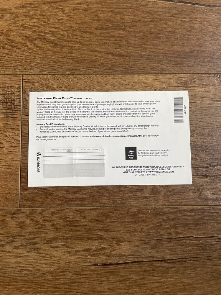 Nintendo Gamecube Console System Memory Card 59 Sticker Label Insert ONLY