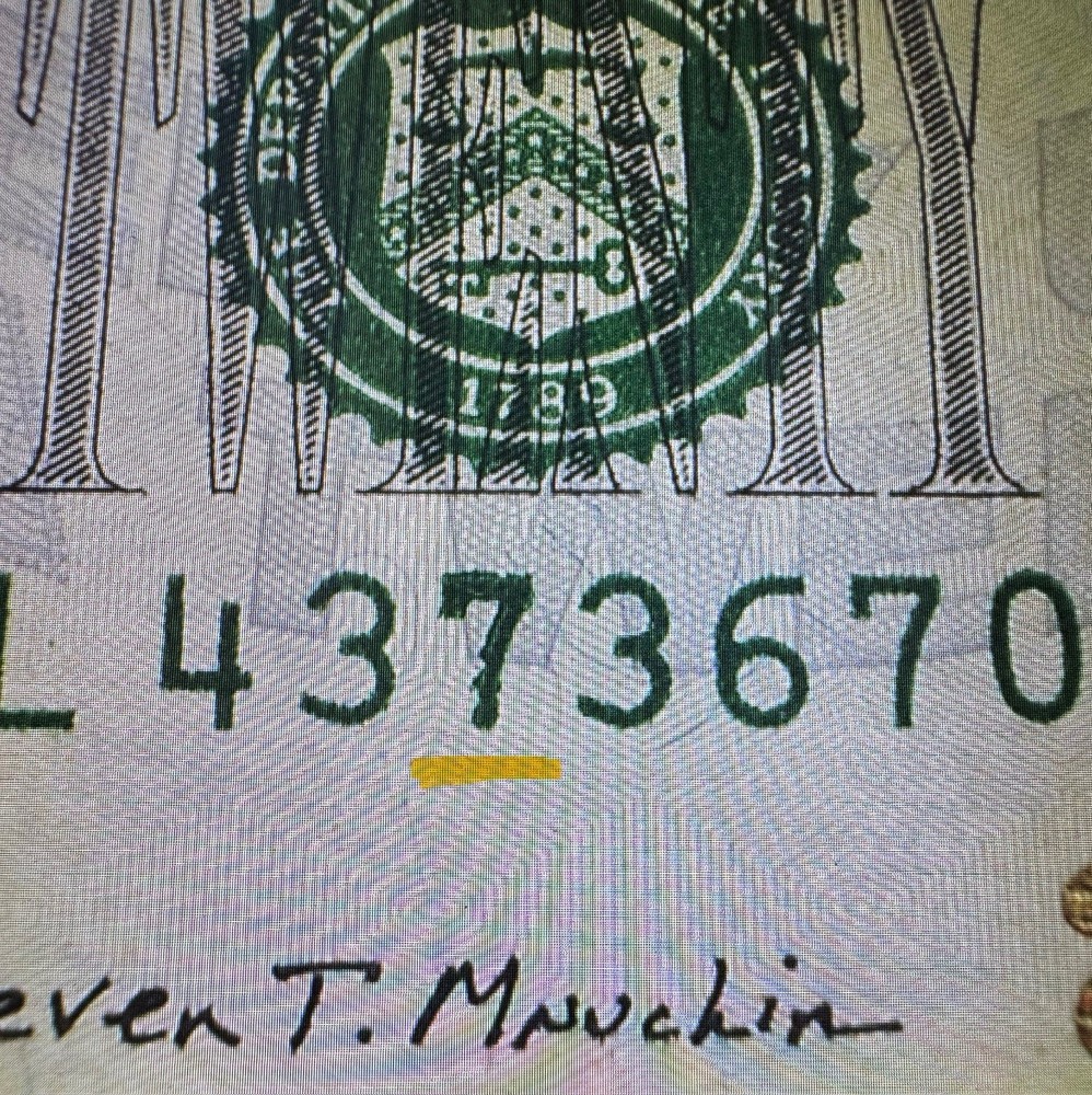 One (1) 2017 $20 Note w/Over-Ink Error on the Upper & Lower #7’s!