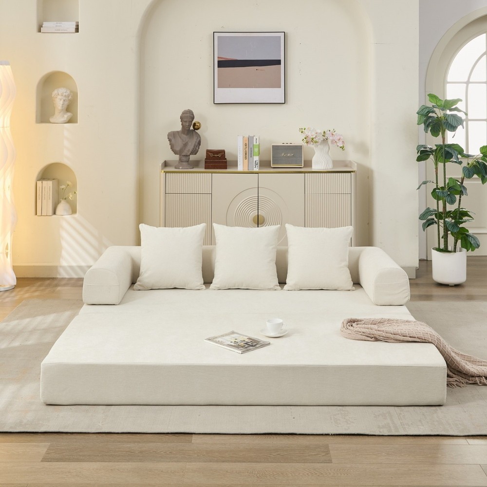 Convertible Sleeper Sofa Bed Floor Couch Sofa Chairs Folding Sofa Bed w/ Pillows