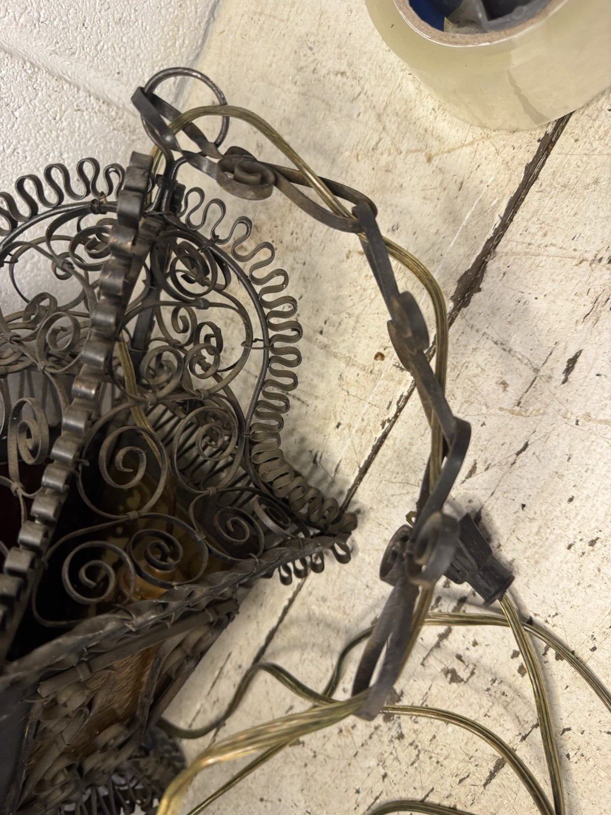 Antique Venetian Wrought Iron Lantern Hanging Electrified Light Gothic Italian