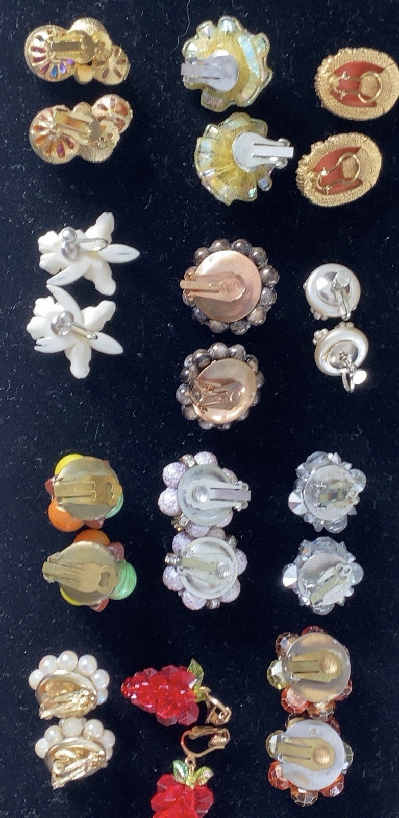 Vintage Bead Earring Lot ~ 12 Stunning Pairs ~ Clip & Screw ~ Flower Rhinestone