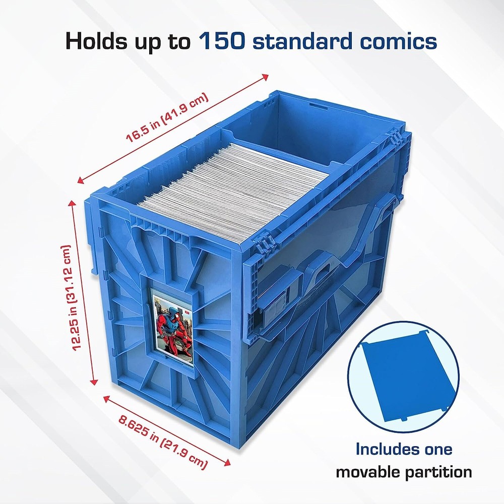 X3 BCW Comic Book Storage Bins Heavy Duty Plastic Boxes Stackable Hold 150 Blue