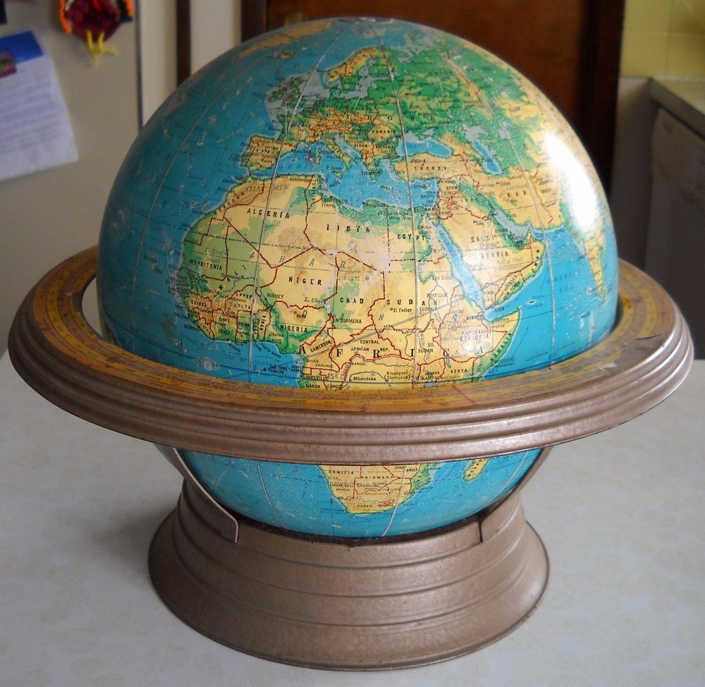 VINTAGE GEORGE F. CRAMS 12" WORLD GLOBE  WITH STAND 38'' CIRCUMFERENCE