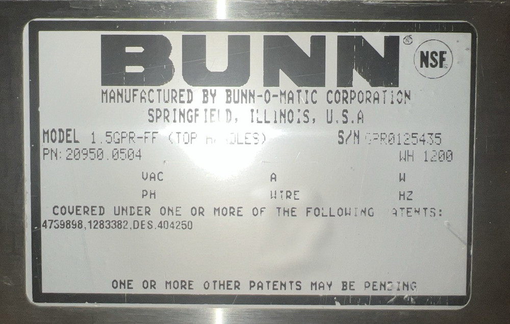 Bunn Model 1.5GPR-FF (TOP HANDLES) Coffee Server Black Spout
