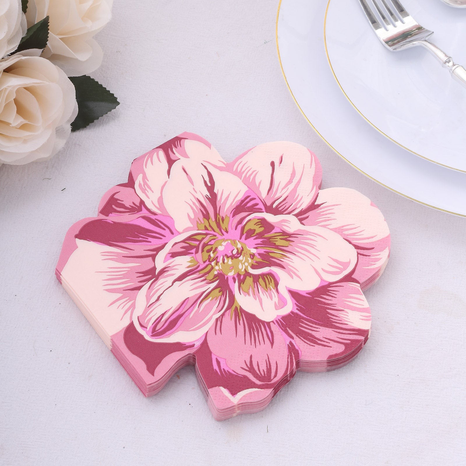20 Pink Peony Flower Shaped Disposable Cocktail Paper NAPKINS Party Decorations