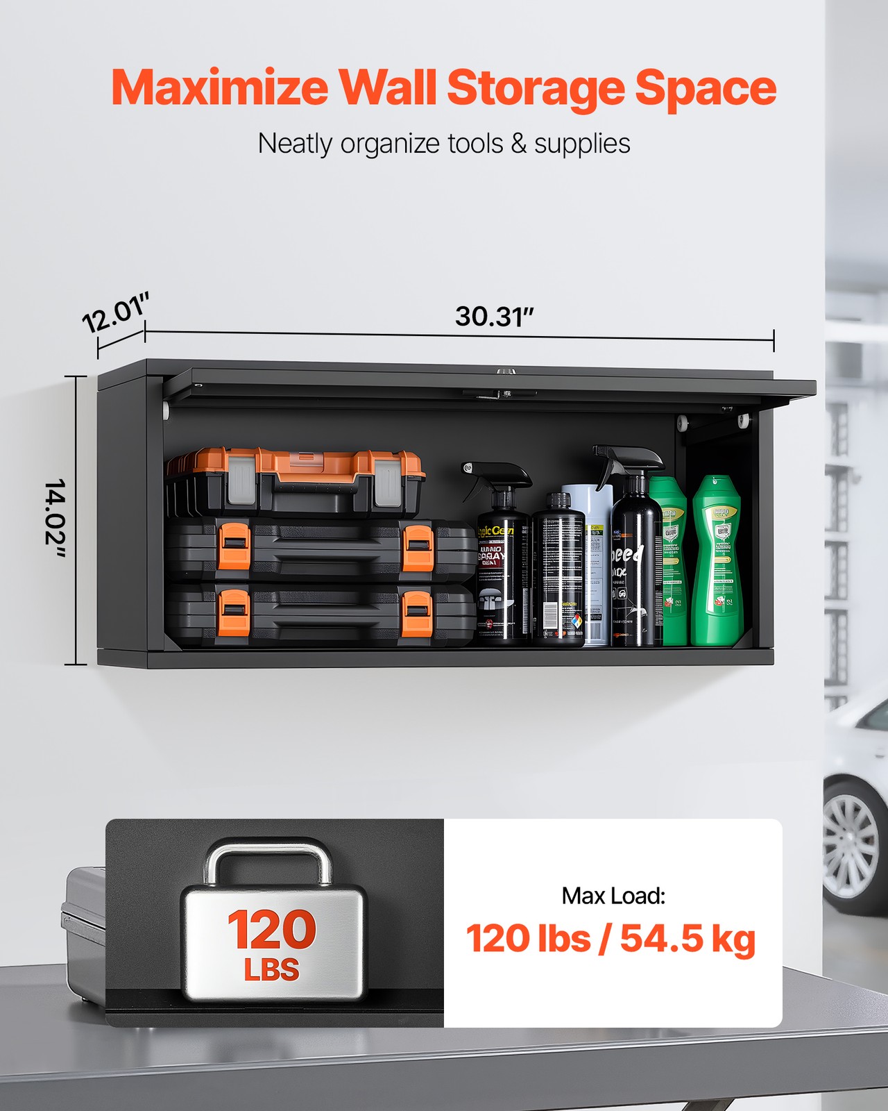 VEVOR Metal Wall Cabinet 120 lbs per Shelf Garage Wall Cabinet with Up-Flip Door