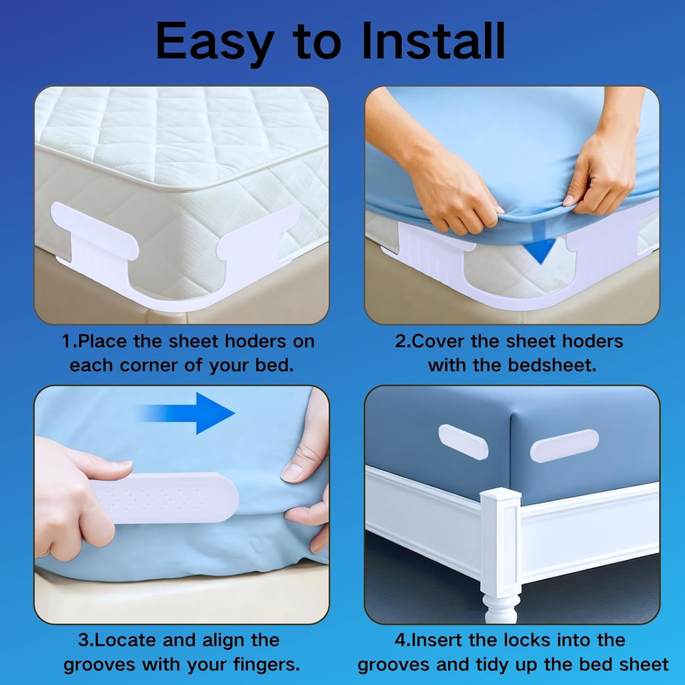 Durable Bed Sheet Holders for Corners - 4 Pack White Sheet Clips