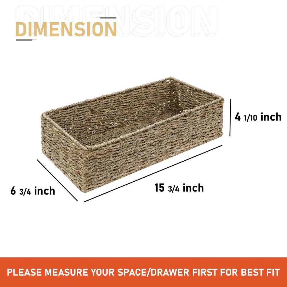2-Pack Rectangular Seagrass Storage Baskets with Built-In Handles, Handwoven ...