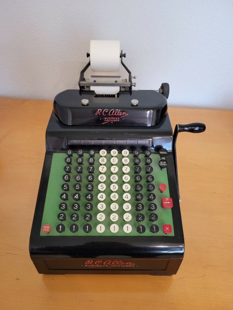 Vintage RC Allen Figuring Machine Adding Subtracting Nice Condition circa 1940's