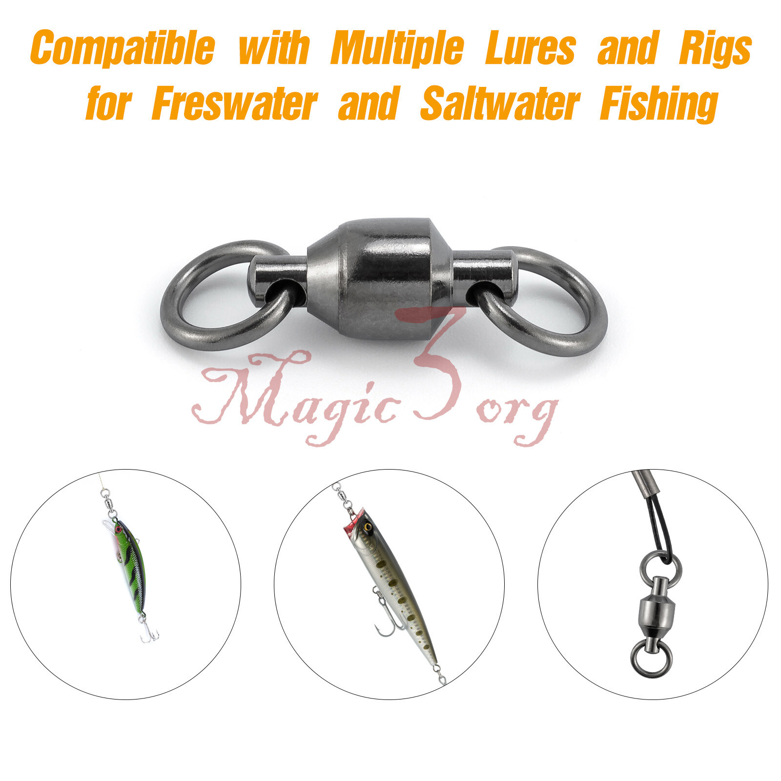 20-100pcs Fishing Swivels Ball Bearing Solid Ring Trolling Black Nickel #0-#8 US