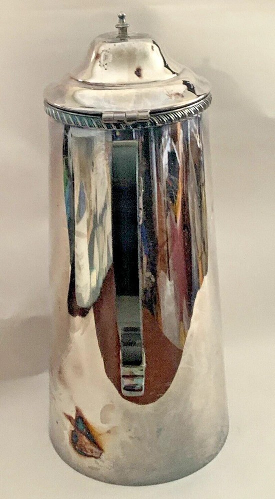 Mid Century Modern Sheffield Silverplate Coffee Pot Sculptural Black Handle MCM