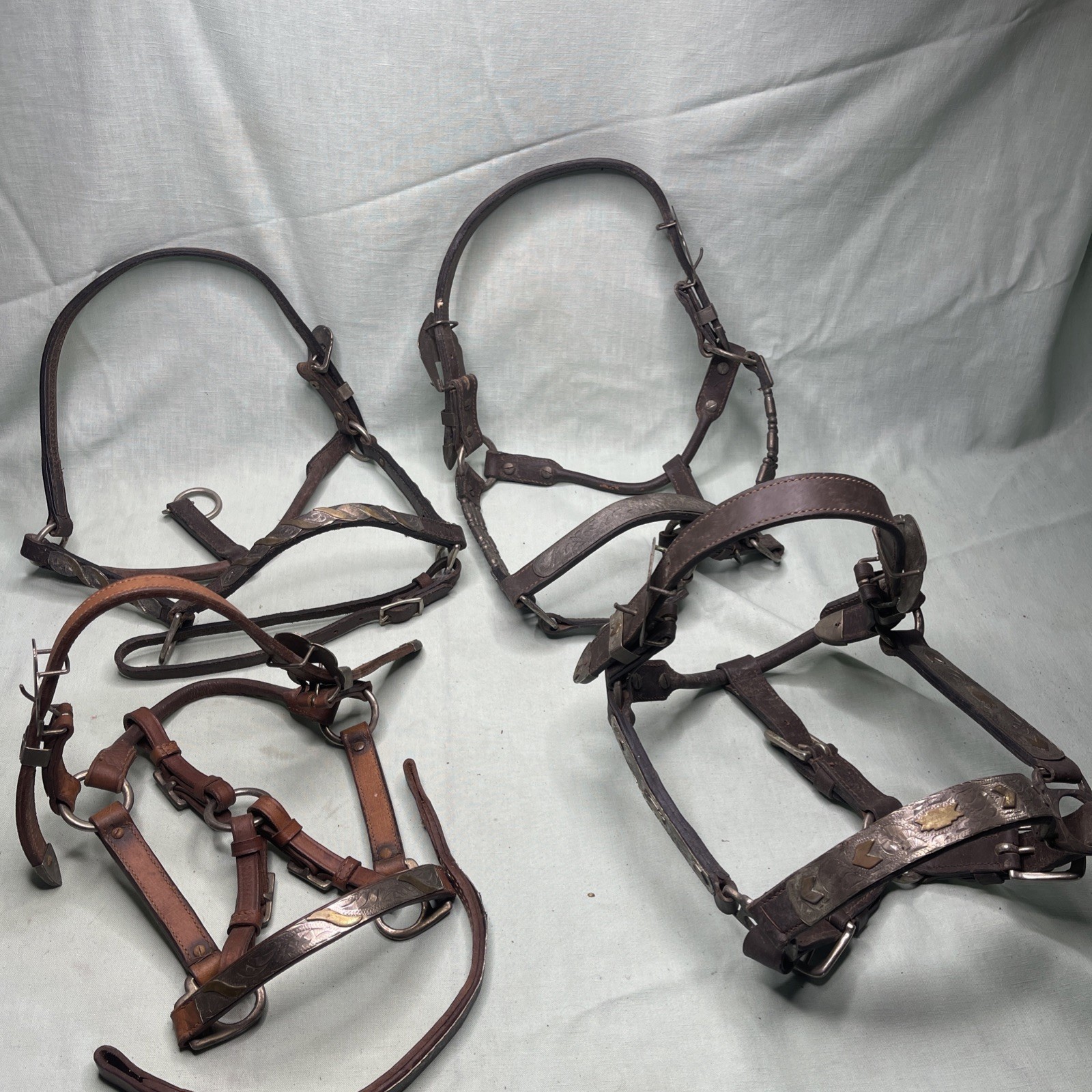 Vintage Western Silver Overlay Headstalls Lot 4 Engraved Horse Bridles Tack