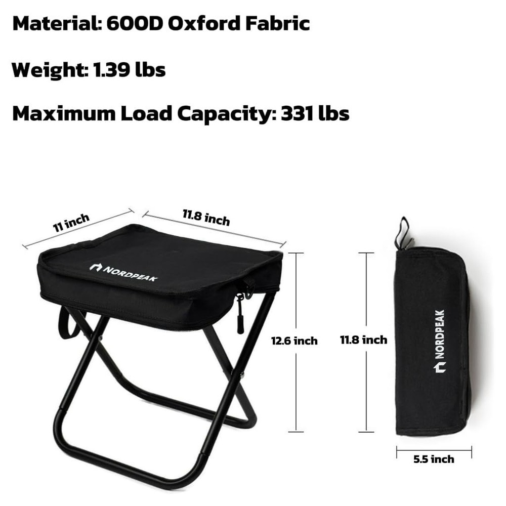Compact Foldable Stool with Shoulder Strap, Heavy Duty 350lbs Support, Lightw...