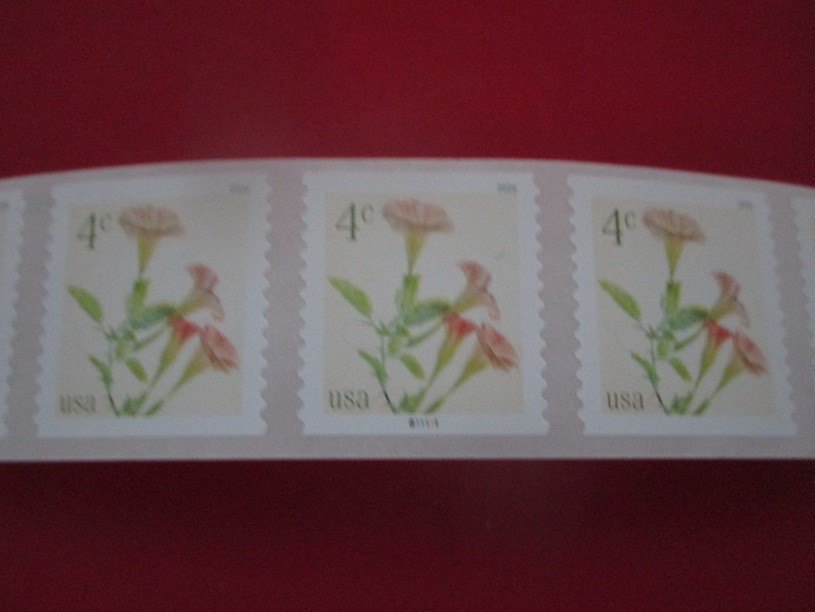 US Stamps Angel's Trumpets 4 Cent Coil of (5) with Coil Plate Number