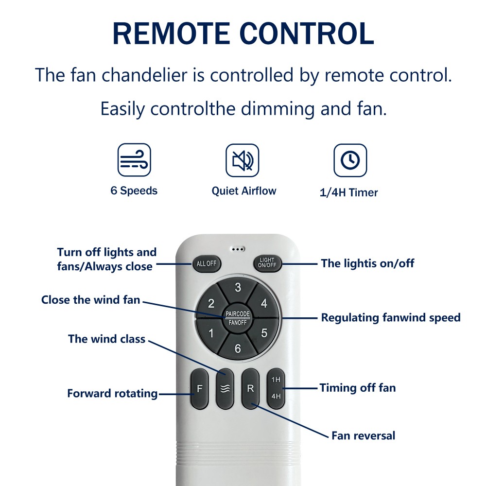 52"Solid Wood BladesCeilingFan Indoor Ceiling Fan With Light with Remote Control