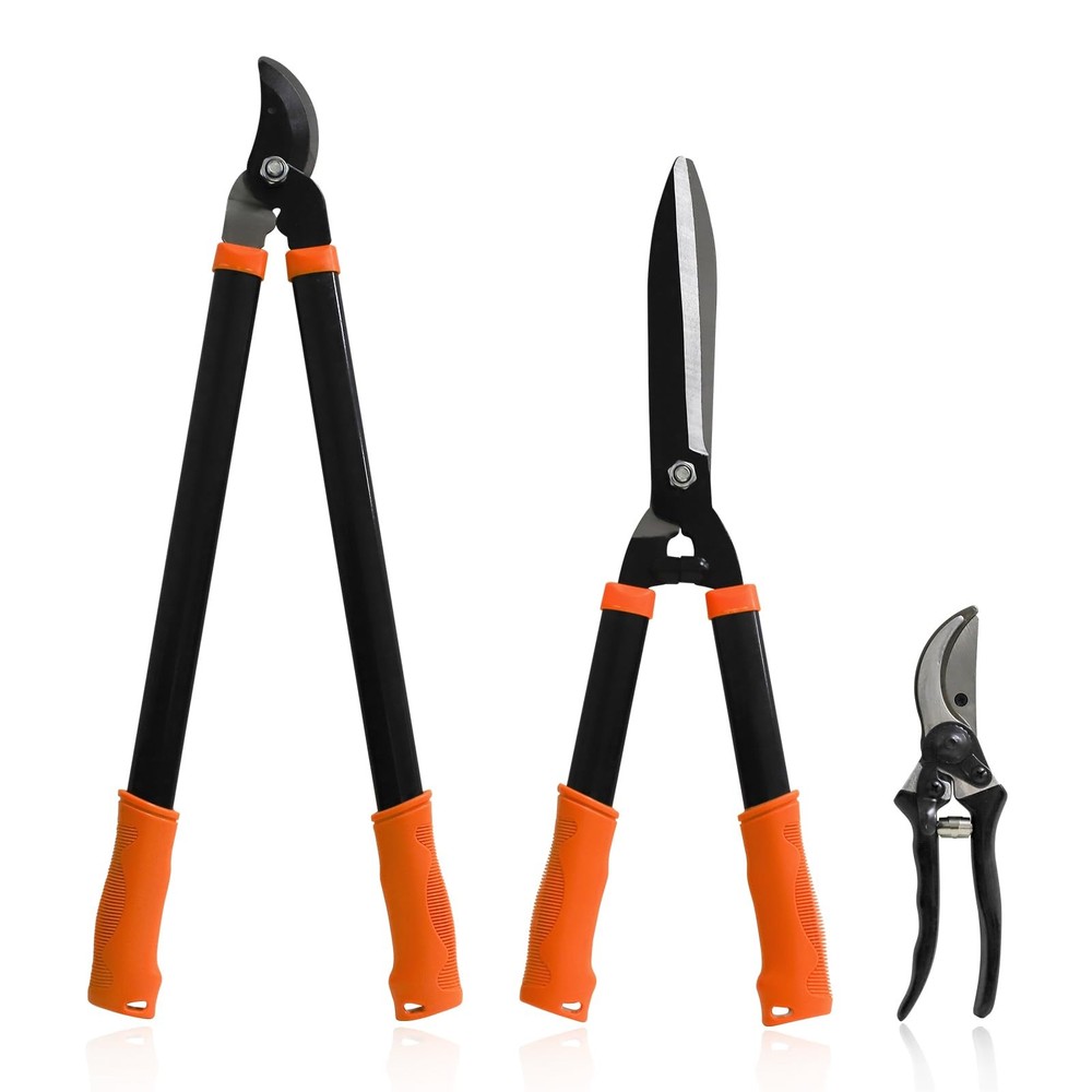 3 pieces Garden Tools Set - Lopper & Pruning Shear & Tree Trimmer Pruner for ...